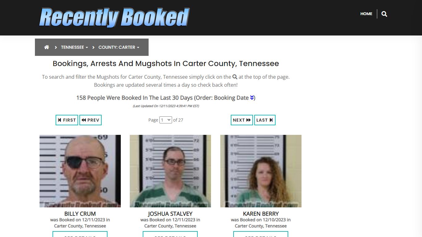 Bookings, Arrests and Mugshots in Carter County, Tennessee